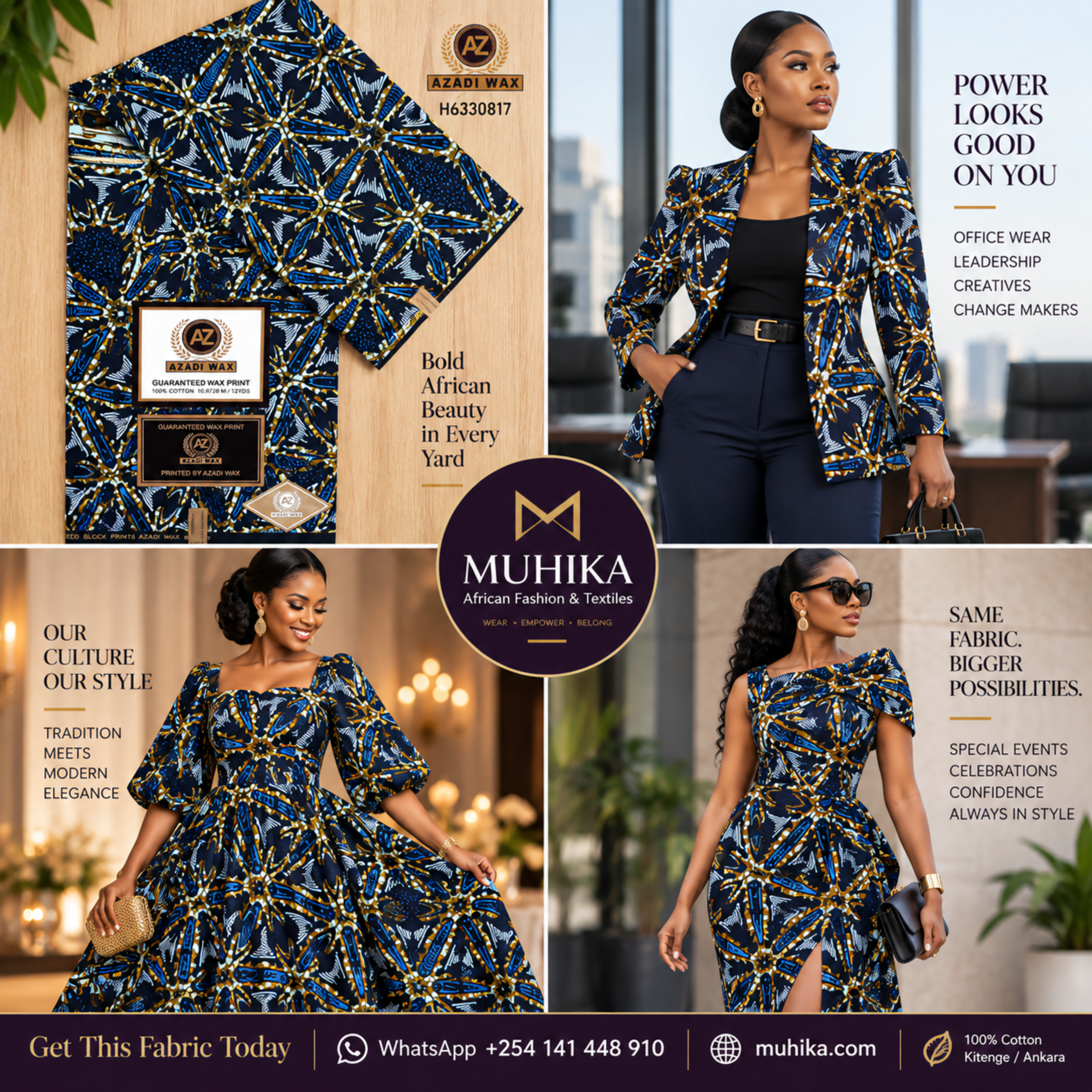 H6330817 Kitenge Fabric | Blue & Gold African Print