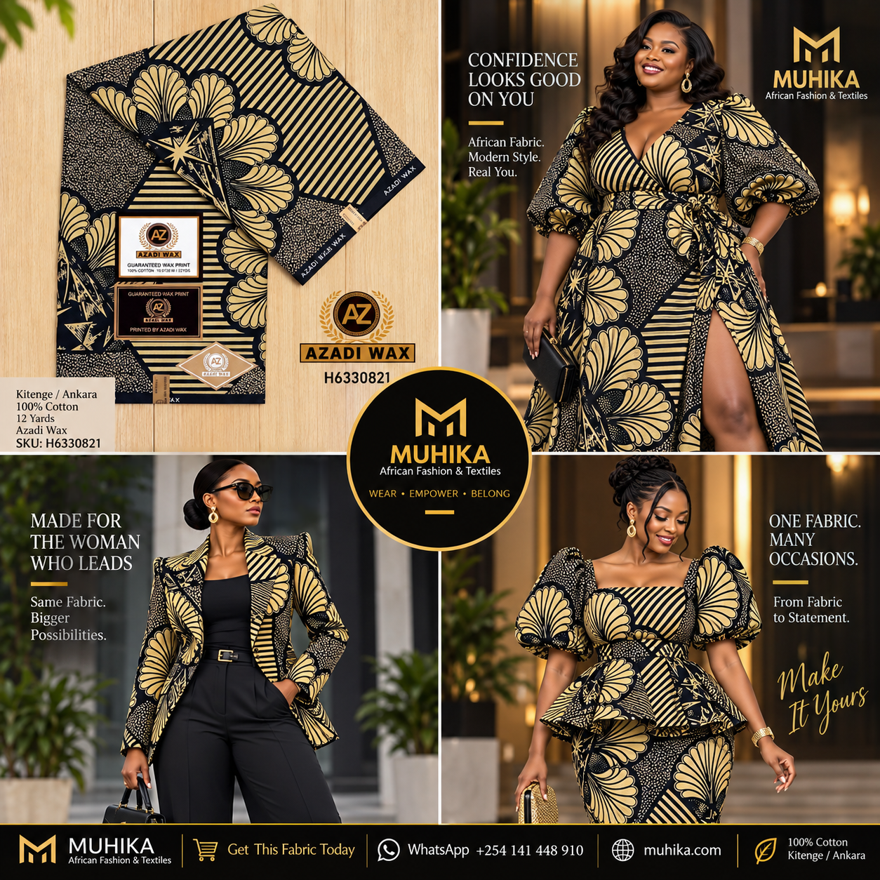 H6330821 Kitenge Fabric | Black & Gold African Print