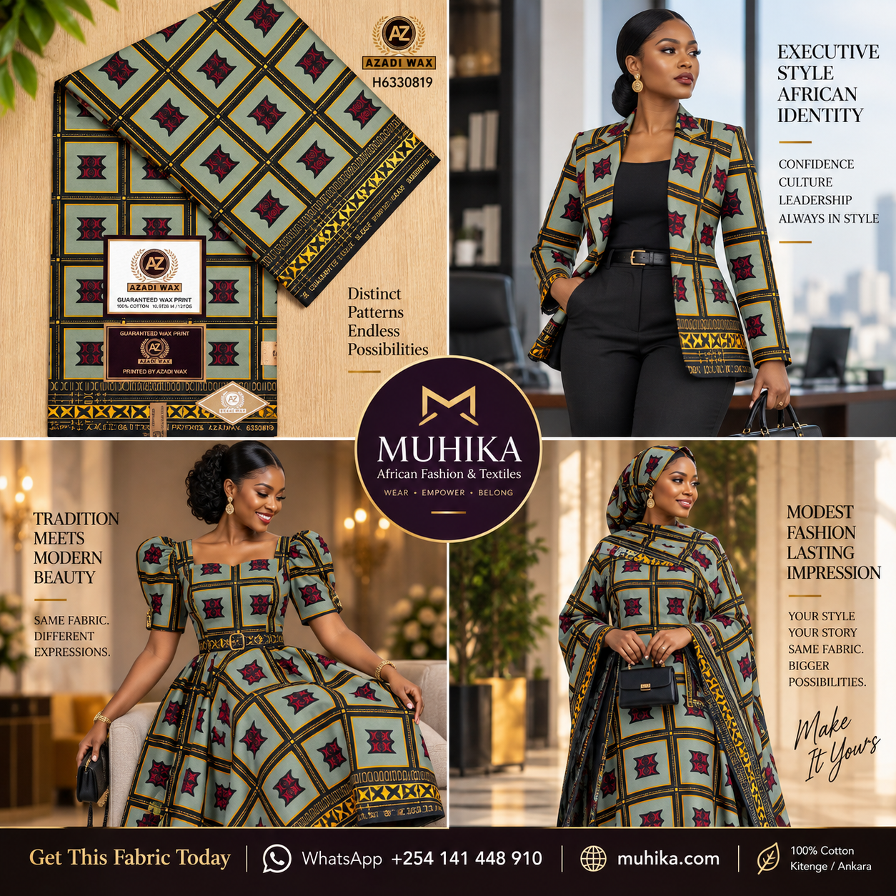 H6330819 Kitenge Fabric | Grey & Gold African Print